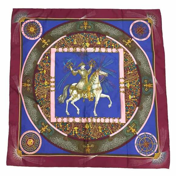 HERMES Hermes Carre 90 Scarf Muffler FEUX D'ARTIFICE Fireworks Bordeaux x Blu...